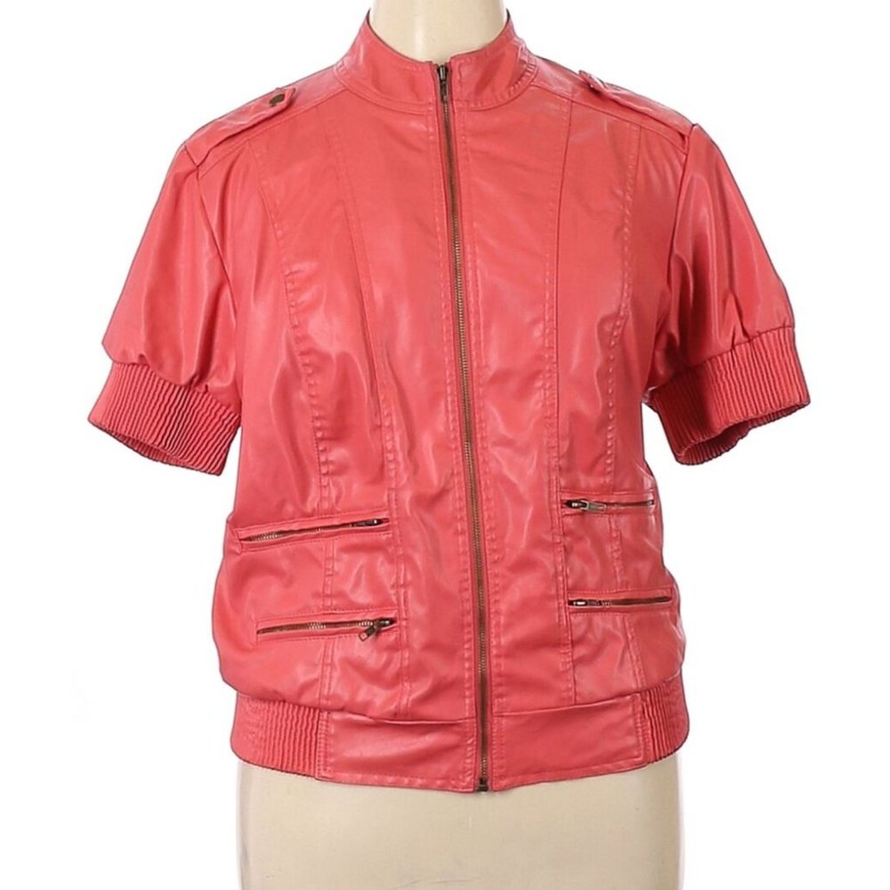 Ashley Stewart jacket zip front 1X short sleeve casual career